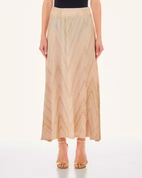 Gonna lunga beige a motivo chevron dorato con inserti in lurex